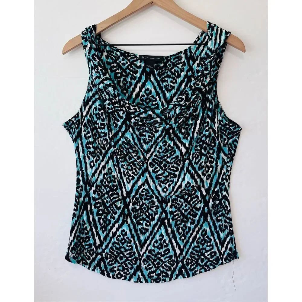 INC International Concepts Black And Teal Sleeveless Top Size L